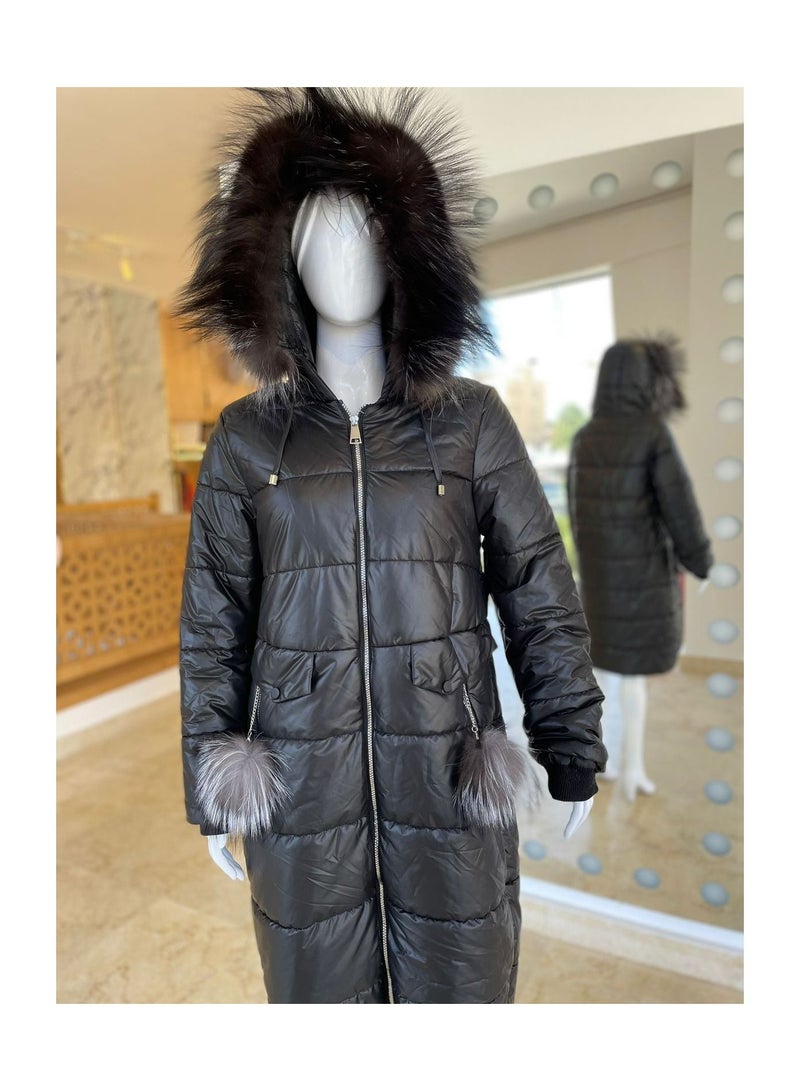 Fox Fur Coat Hooded Real Fur Womens Jacket Winter Coat Girls  - Image 2