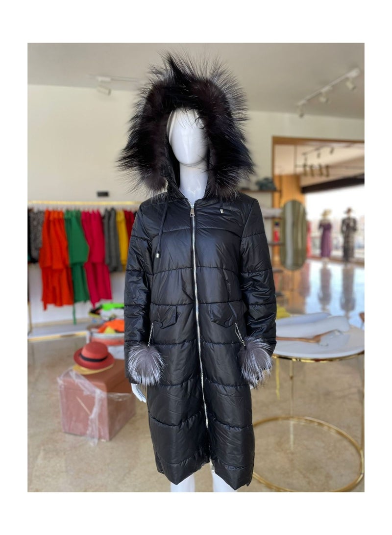 Fox Fur Coat Hooded Real Fur Womens Jacket Winter Coat Girls  - Image 3