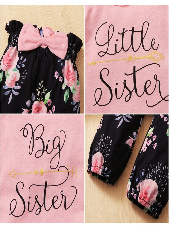 AMAWMW Big Sister Little Sister Matching Outfits Toddler Girl Clothes Newborn Baby Ruffle Romper Floral Pants Headband 3Pcs, Pink-2, 4-5 Years - Image 5