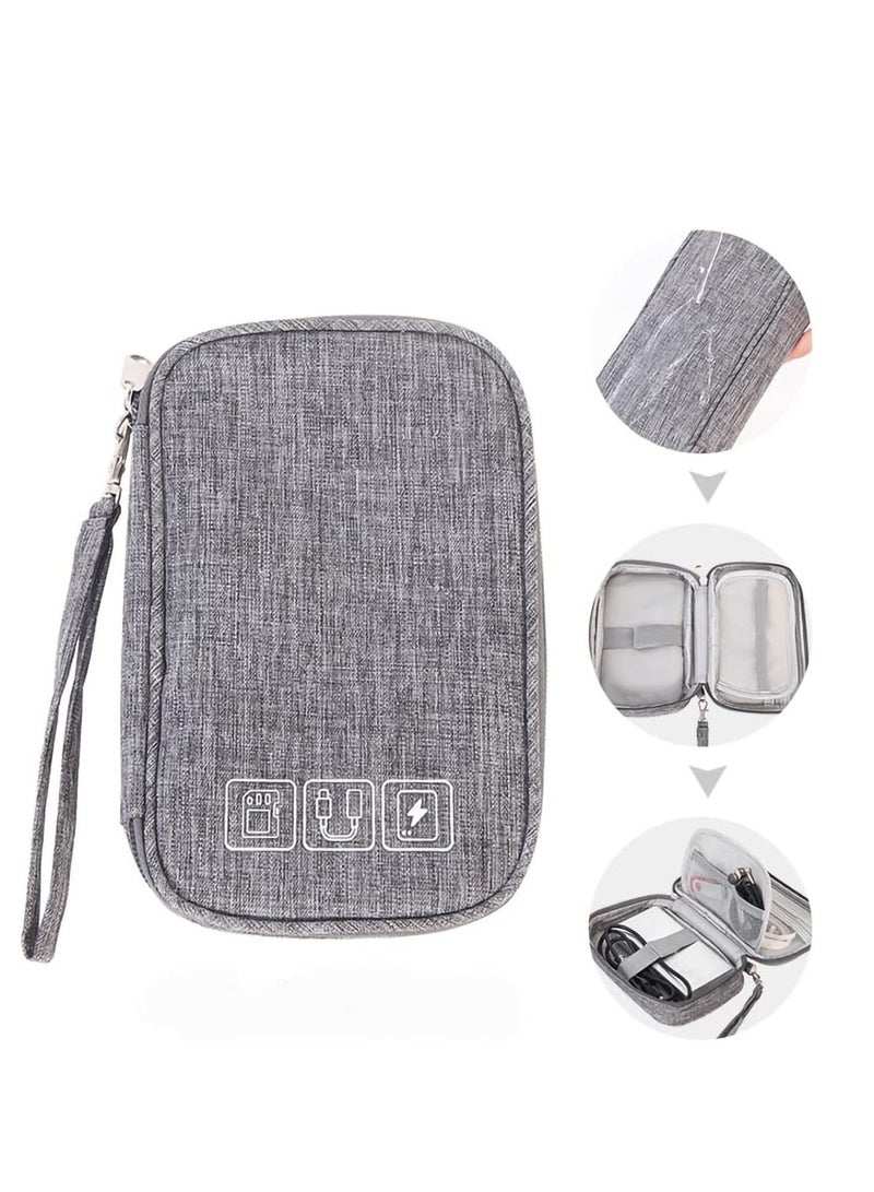 Electronic Accessories Storage Bag Small Portable Travel Cable Storage Bag  AllinOne Organizer Storage for Power Cords  Chargers  Hard Drives  Headphones  USB  SD Cards  and More (Grey) - Image 1