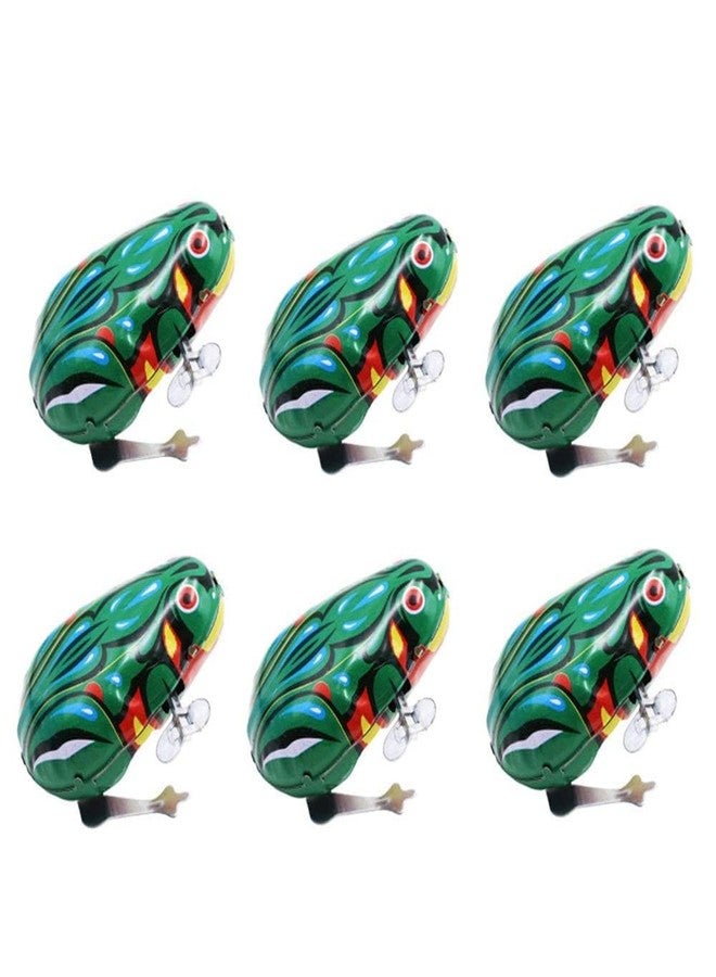 HYSTYLE 6 Pcs Clockwork Spring Frog Green Metal Jumping Wind Up Frog Desktop Decor Party Favors - Image 1