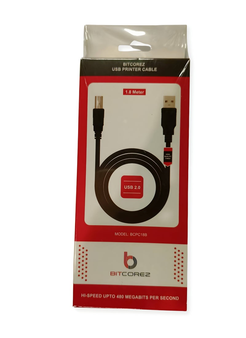 Bitcorez USB Printer Cable 2.0 - 1.8M - PVC - Black  - Image 2