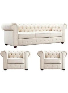 Maharat Al Bahar Chester Hill 3-Seater + 2 Single Chair Sectional Sofa Set in Beige – Elegant L-Shaped Living Room Furniture 220x80x80 
