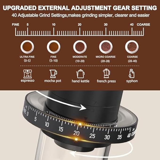 Antole Coffee Grinder ElectricPortable Grinder MachineElectric Burr Coffee GrinderCoffee Bean Grinder With Adjustable Grind SettingsUsb Charging And Brush - Image 5