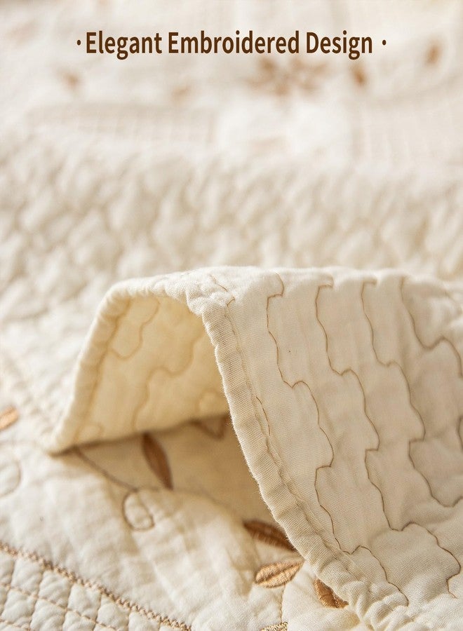 بوف لحاف مزدوج من BOV مع غطاء وسادة، طقم لحاف قطني مطرز بدقة، غطاء سرير قطني فاخر وخفيف الوزن مناسب لجميع الفصول، لون أبيض كريمي 86 × 68 بوصة - Image 4