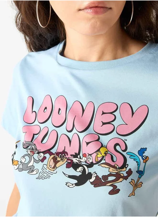 SP Characters Looney Tunes Print Crew Neck T-shirt with Short Sleeves