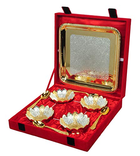 Piepot Silver Plated German Silver Kamal Lotus Bowl (Gold Silver Patteren) | Ethnic Indian kitchenware | Gift for Housewarming | Multi-Purpose Decorative - Image 4
