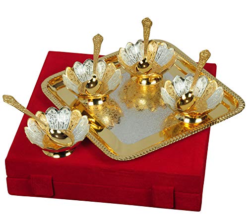 Piepot Silver Plated German Silver Kamal Lotus Bowl (Gold Silver Patteren) | Ethnic Indian kitchenware | Gift for Housewarming | Multi-Purpose Decorative - Image 2