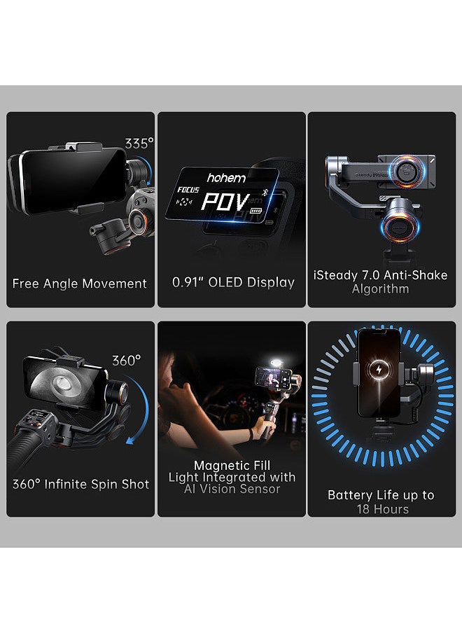 hohem - hohem iSteady M6 Kit 3-Axis Smartphone Gimbal Stabilizer Anti-shake Phone Vlog Gimbal 360° Rotatable OLED Large Screen - Image 1