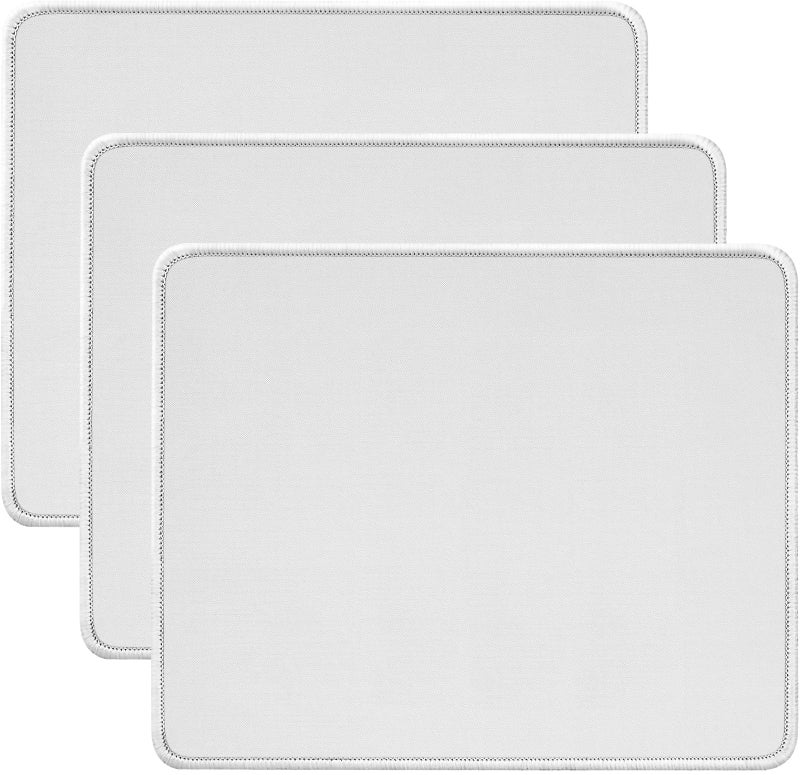 JIKIOU 3 Pack Mouse Pad with Stitched Edge, Comfortable Mouse Pads with Non-Slip Rubber Base, Washable Mousepads Bulk with Lycra Cloth, Mouse Pads for Computers Laptop Mouse 10.2x8.3in Blank White - Image 1