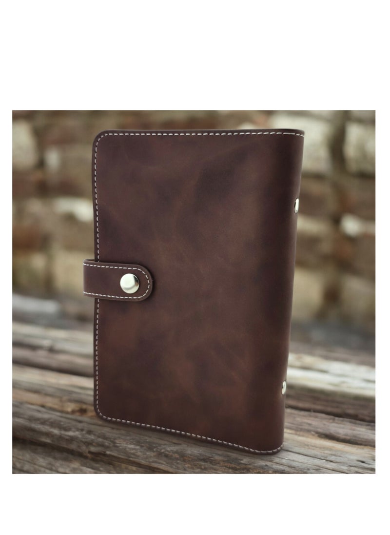 Generic Money Wallet - A6 Size Leather Flip Binder Wallet with Large Snap Closure (Brown)  - Image 5