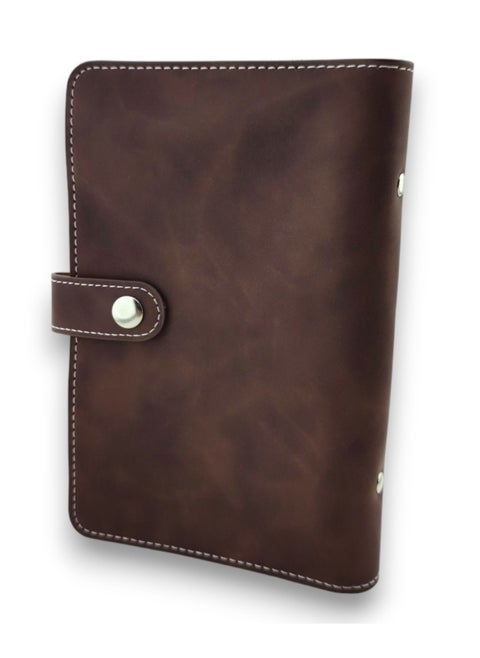Money Wallet - A6 Size Leather Flip Binder Wallet with Large Snap Closure (Brown)