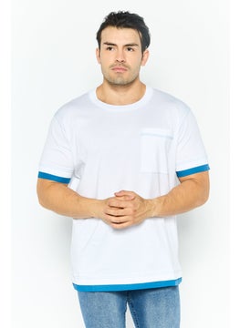 Men Crew Neck Short Sleeves Plain T-Shirt, White
