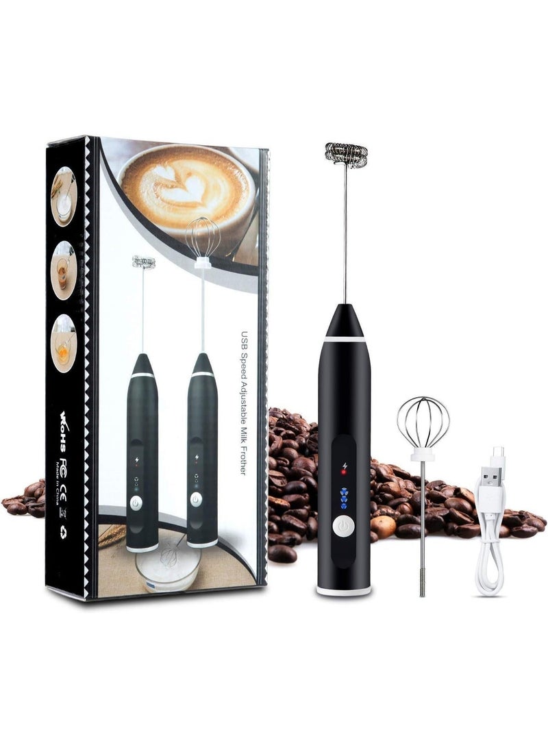 Rechargeable electric milk frother via USB, 3 adjustable speeds, with 2 whisk heads, for making coffee, latte and cappuccino (multi-color) - Image 1