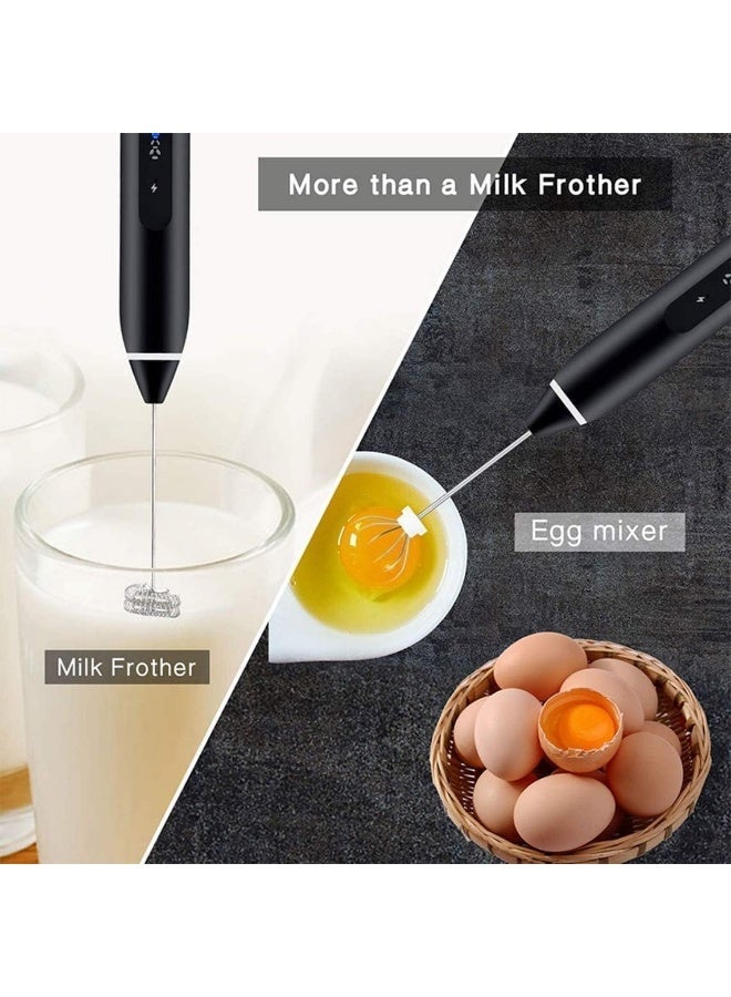 Rechargeable electric milk frother via USB, 3 adjustable speeds, with 2 whisk heads, for making coffee, latte and cappuccino (multi-color) - Image 4