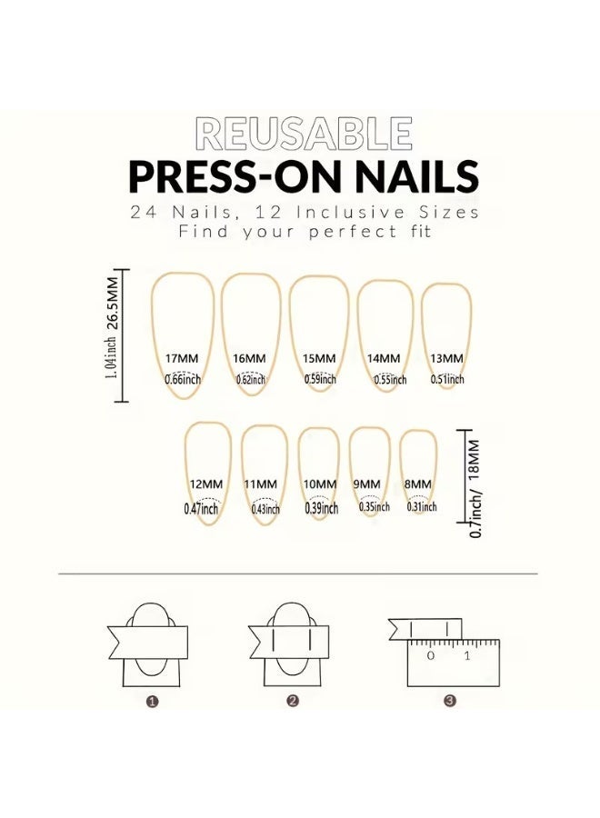 Goolsky White Star Sparkling Champagne Nail Art - Removable Almond-Shaped Nail Tips with Glossy Finish, Marble Pattern - Image 3