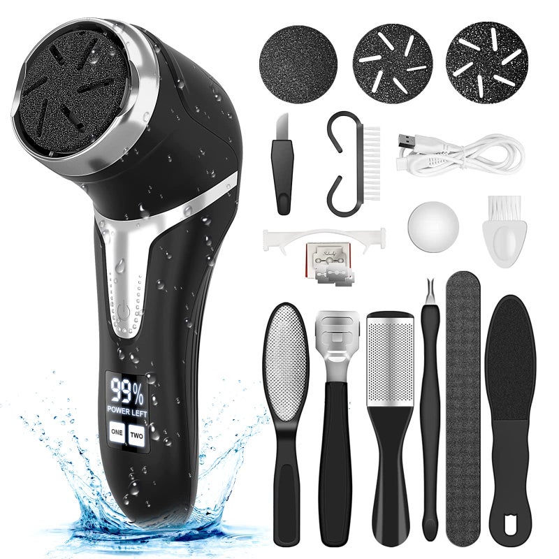 Hoxida Electric Callus Remover for Feet with Dander Vacuum Cleaner Quartz Rechargeable Foot Pedicure Tools Foot File Professional Foot Care Kit Deadskin Remover with 3Heads2SpeedLCD Display