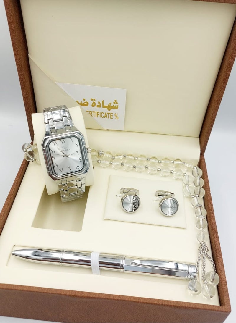 مونتيرا طقم رجالي مكون من ٤ قطع ساعة وقلم وكبك وسبحه