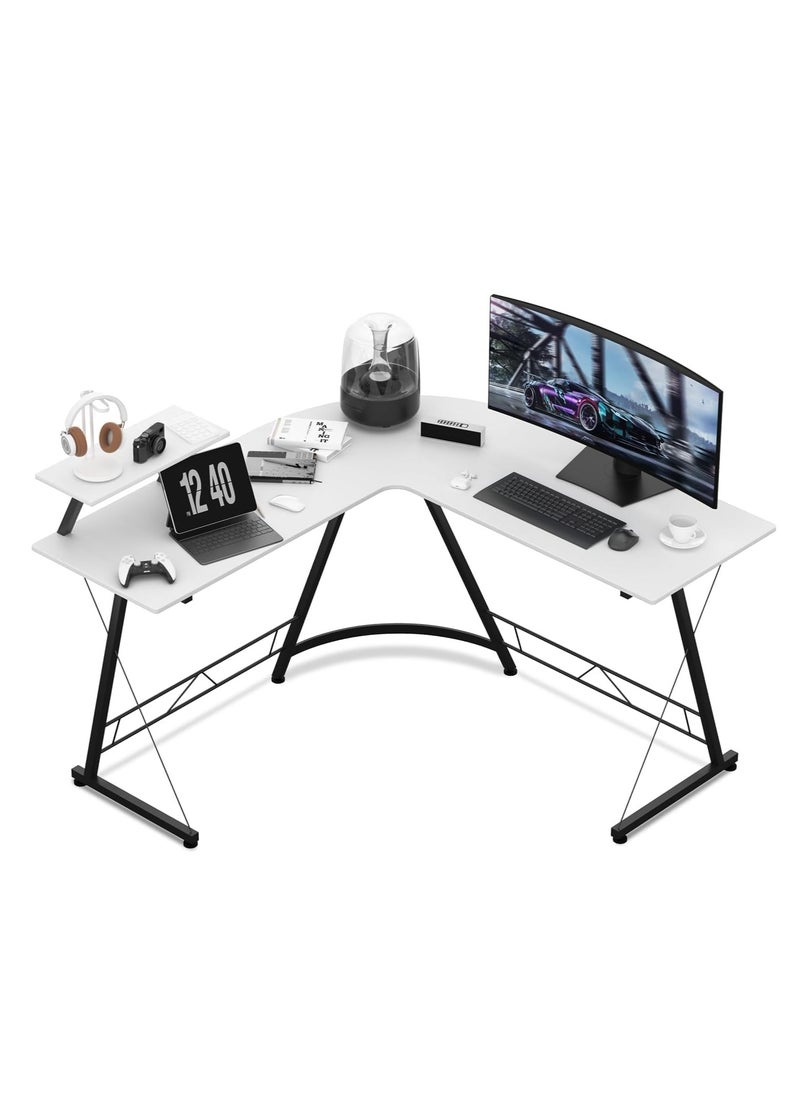 Computer Corner Desk,L Shaped Gaming Table with Large Monitor Stand for Home Office,Sturdy Writing Workstation,Gaming Desk with Shelf, Save Space, 129X46X74 Cm White - pzsku/Z597A8D969341A4893AAFZ/45/_/1716255325/347712c3-74b4-4000-bb56-5afd87322467