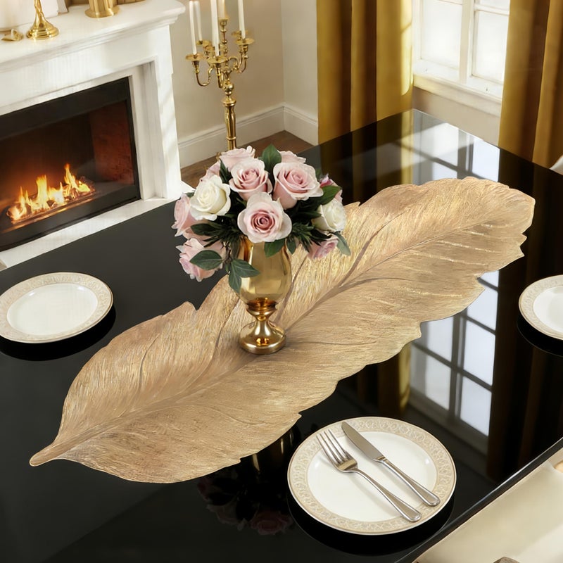 FAVE Gold Small Table Runner 36 Inch Heat Resistant Vinyl Table Cover for Dinner Party Wedding Decor (Leaves) - Image 1
