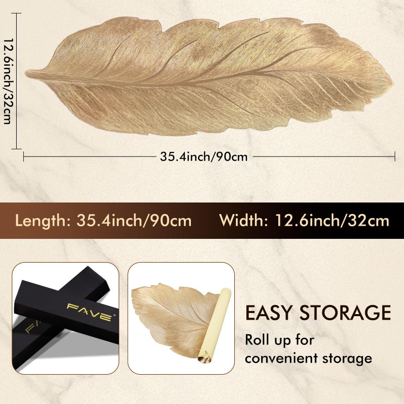 FAVE Gold Small Table Runner 36 Inch Heat Resistant Vinyl Table Cover for Dinner Party Wedding Decor (Leaves) - Image 4