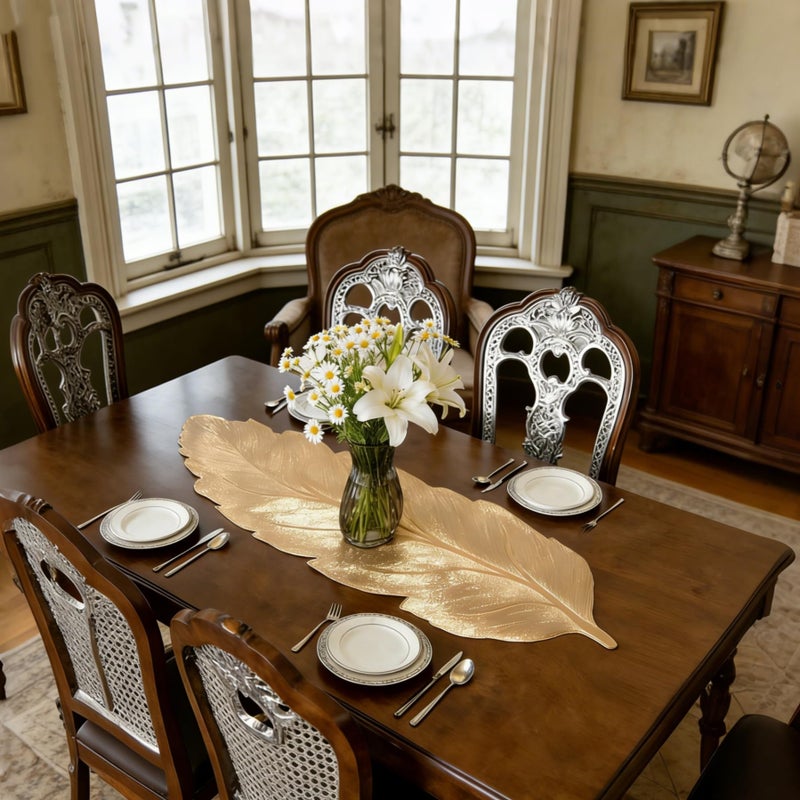 FAVE Gold Small Table Runner 36 Inch Heat Resistant Vinyl Table Cover for Dinner Party Wedding Decor (Leaves) - Image 5