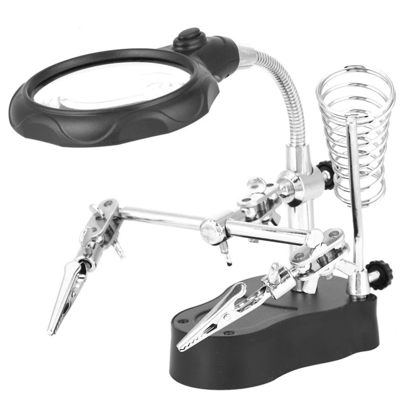 Helping Hand Repair Stand Magnifying Glass Auxiliary Clip Clamp with LED Light WorkbenchTE-801 - Image 1