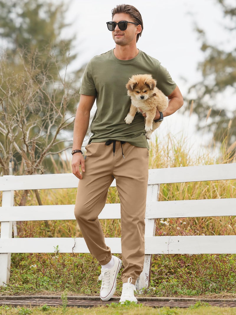 PLEPAN Mens Casual Cargo Joggers - Cotton Drawstring Chino Pants Hiking Outdoor Twill Track Jogging Sweatpants Dark Khaki - Image 3