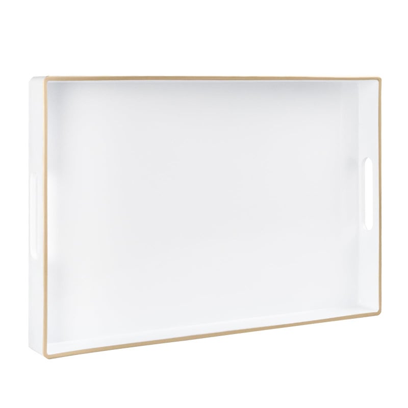 MAONAME White Decorative Tray for Coffee Table, Modern Serving Tray with Handles, Plastic Rectangular Tea Tray for Ottoman, Bathroom Decor, 15.75” X 10.2” - Image 1
