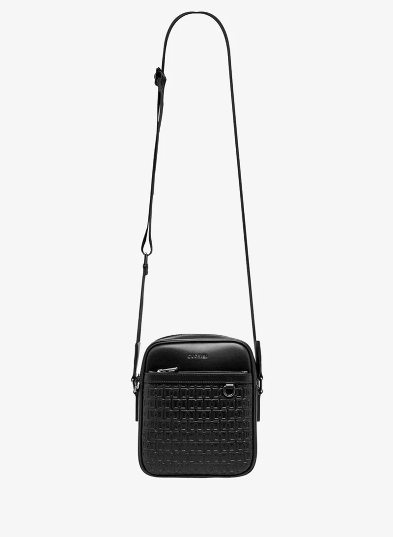 Duchini BLACK Men Monogram Textured Crossbody Bag for Men | Best Price UAE