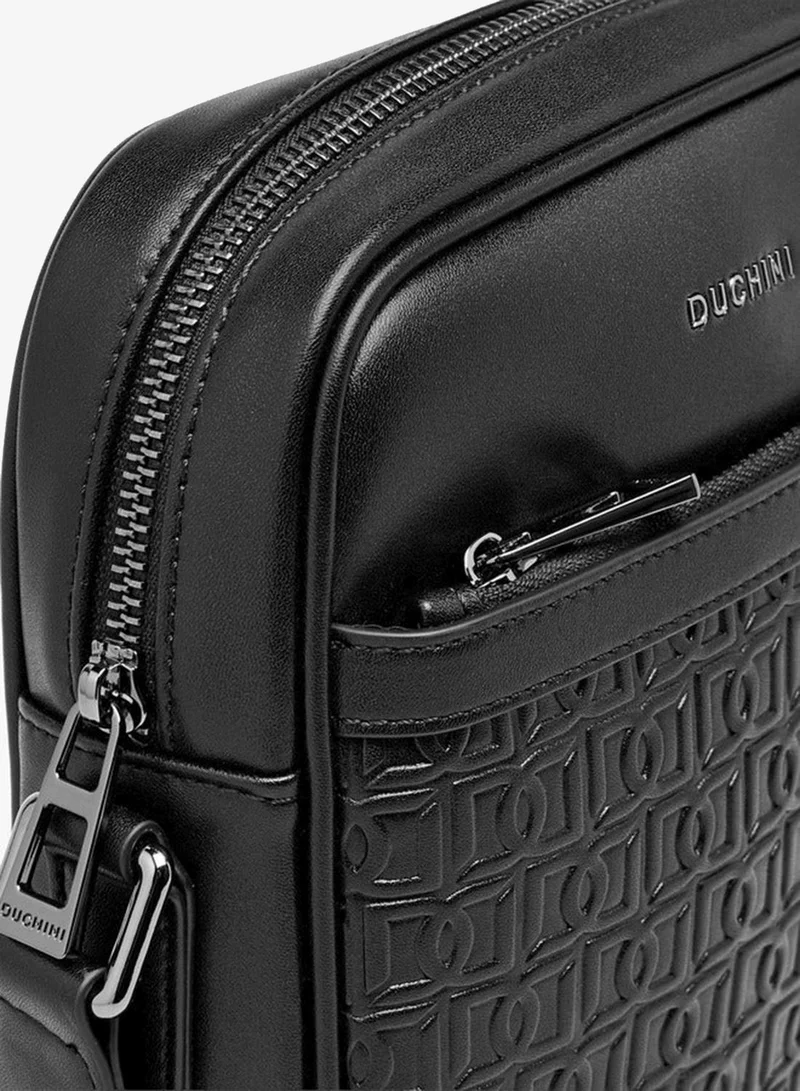 Duchini BLACK Men Monogram Textured Crossbody Bag for Men | Best Price UAE