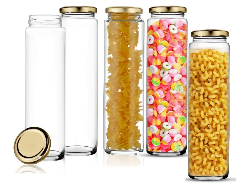 STAR WORK Clear Long Bamboo Glass Jars (500 ml) - Pack of 5 Container - Image 4