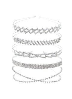 Cinaci 5 Pack Sparkly Glitter Rhinestone Silver Metal Headbands Wedding Hair Crowns Tiaras Clasps Accessories for Kids Girls Women Brides (5 Pack S3)  - Image 1
