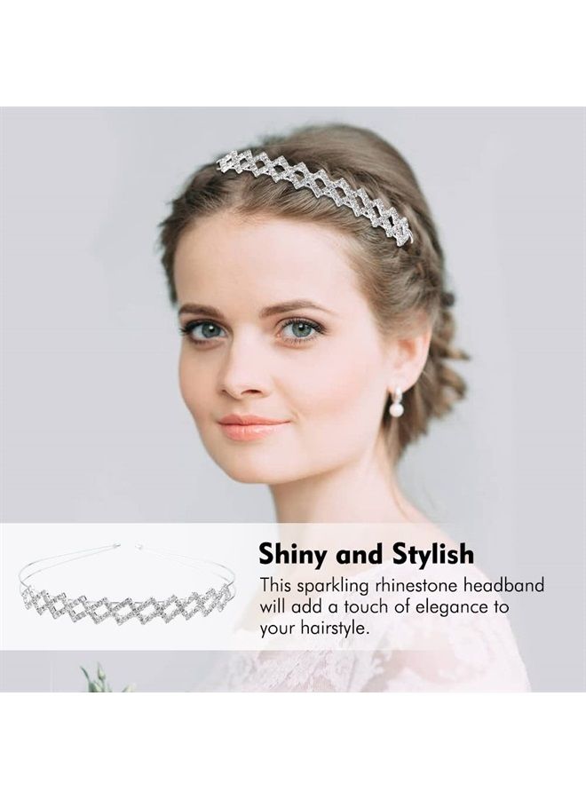 Cinaci 5 Pack Sparkly Glitter Rhinestone Silver Metal Headbands Wedding Hair Crowns Tiaras Clasps Accessories for Kids Girls Women Brides (5 Pack S3) - Image 4