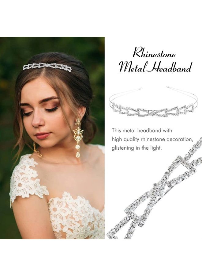 Cinaci 5 Pack Sparkly Glitter Rhinestone Silver Metal Headbands Wedding Hair Crowns Tiaras Clasps Accessories for Kids Girls Women Brides (5 Pack S3) - Image 3