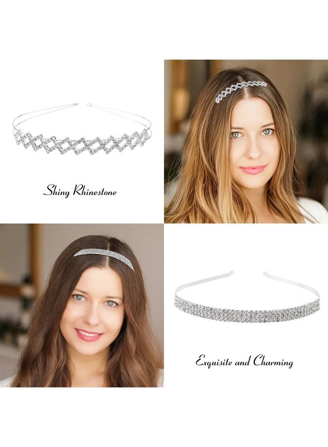 Cinaci 5 Pack Sparkly Glitter Rhinestone Silver Metal Headbands Wedding Hair Crowns Tiaras Clasps Accessories for Kids Girls Women Brides (5 Pack S3) - Image 2