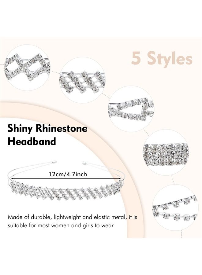 Cinaci 5 Pack Sparkly Glitter Rhinestone Silver Metal Headbands Wedding Hair Crowns Tiaras Clasps Accessories for Kids Girls Women Brides (5 Pack S3) - Image 5