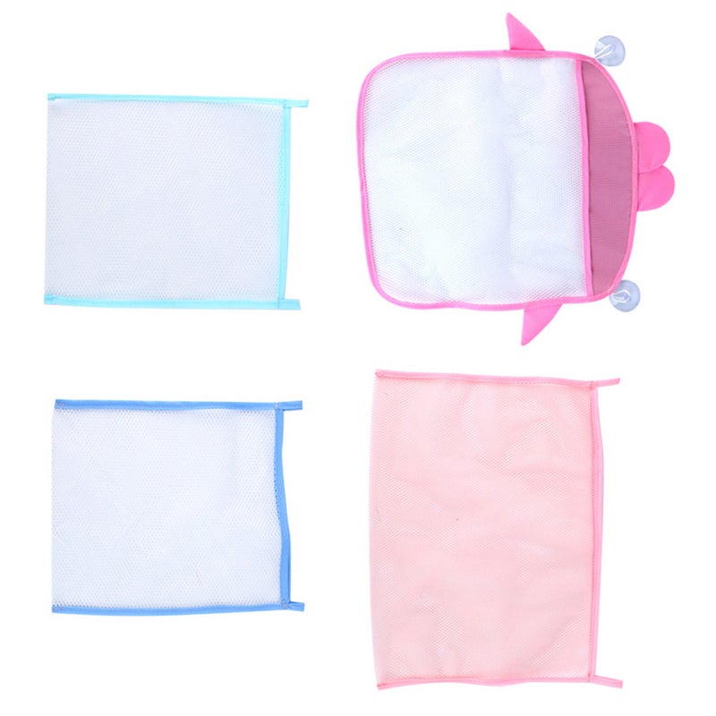 4pcs Toy Storage Net Polyester Water Toys Pouch Kids Bathroom Toys Storage Mesh Shampoo (Random Color，Large Net with Two Cup) - Image 1