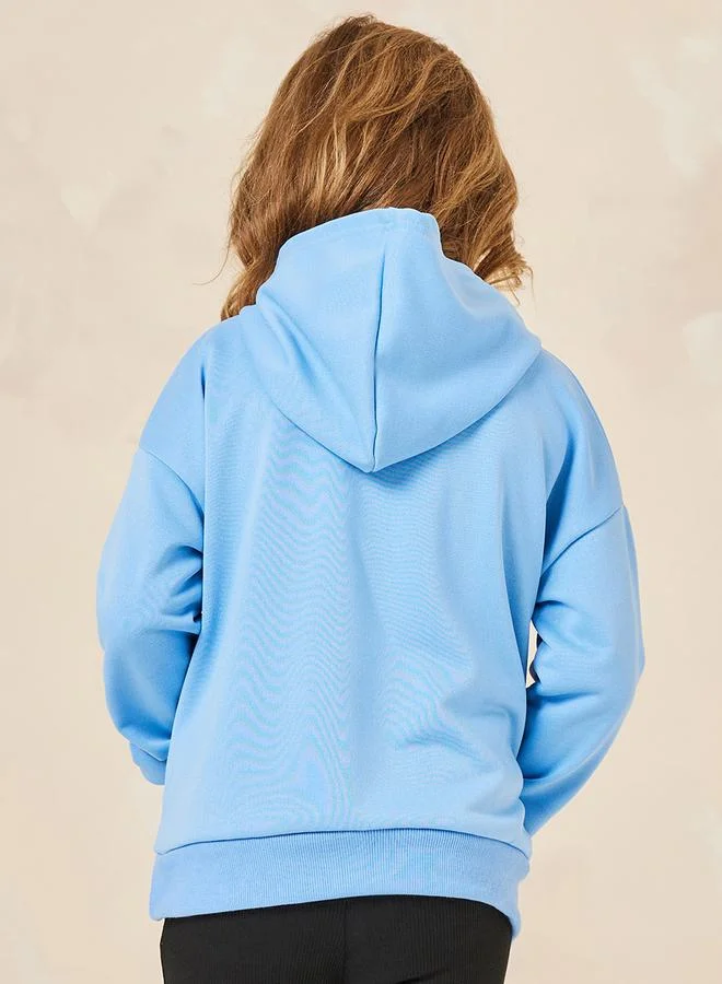 Styli Heart Print Drop Shoulder Hoodie