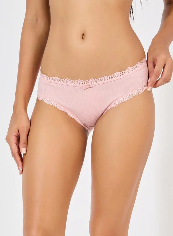 Styli Pack of 4 - Lace Trim Cotton Rib Bikini Brief