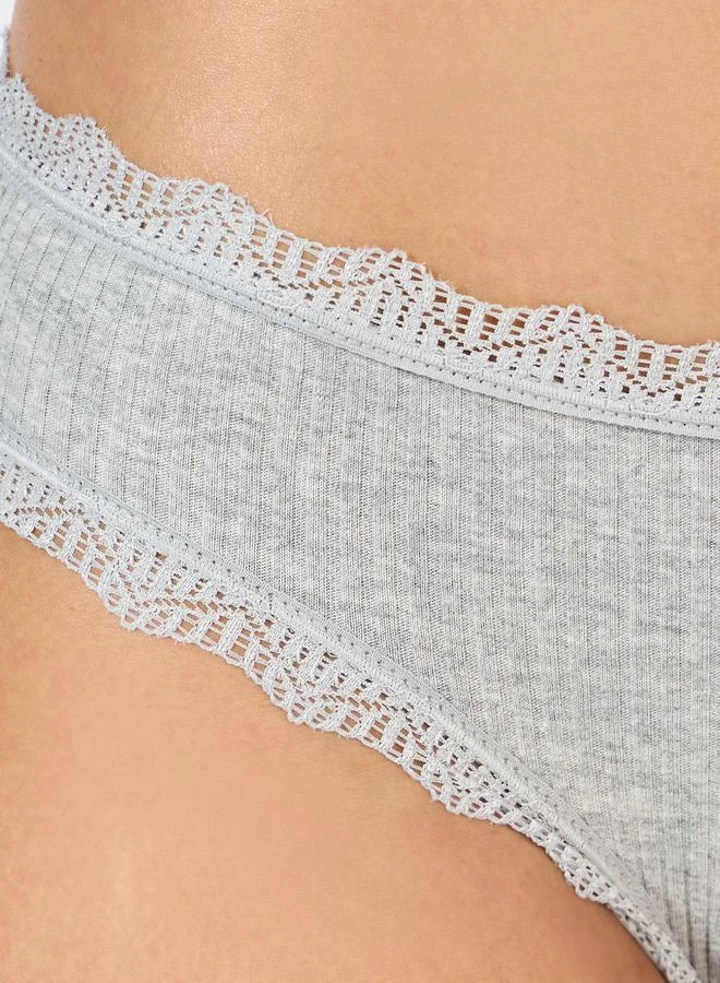 Styli Pack of 4 - Lace Trim Cotton Rib Bikini Brief