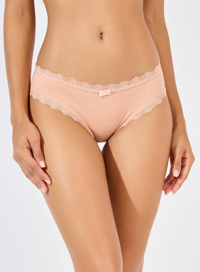 Styli Pack of 4 - Lace Trim Cotton Rib Bikini Brief