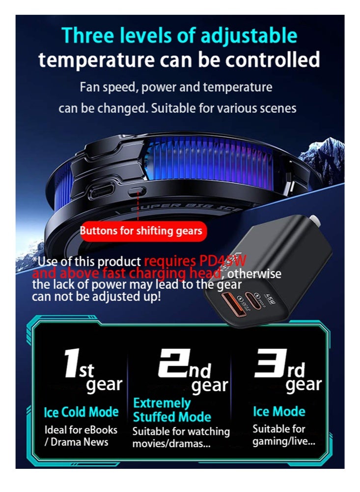 45W High Power iPad Cooler with 3-Gears Adjustment and RGB Lighting Universal Magnetic iPad Radiator with Temperature Display Magnetic Tablet Cooler for ipad/Surface pro/Samsung Tab Semiconductor Heat Sink Compatible for Steam Deck for Mobile Gaming Tiktok Live Streaming - Image 2