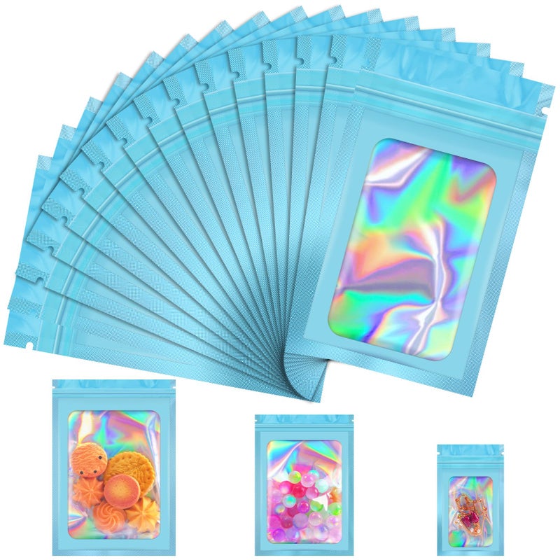 JETMORE 100 Pcs Mylar Bags, Smell Proof Bags Foil Pouch, Holographic Resealable Bags for Small Business, Candy Sample Jewelry Bag Sealable Packaging for Party Favor Food Storage (3x5in-Blue) - Image 1