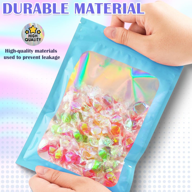 JETMORE 100 Pcs Mylar Bags, Smell Proof Bags Foil Pouch, Holographic Resealable Bags for Small Business, Candy Sample Jewelry Bag Sealable Packaging for Party Favor Food Storage (3x5in-Blue) - Image 4