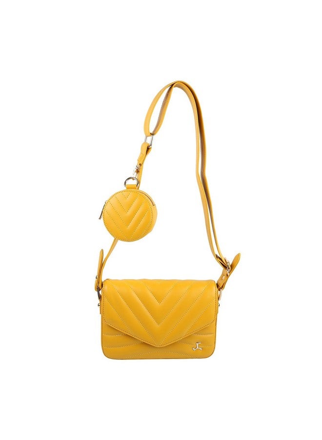 Mochi Yellow Faux Leather Secure Magnet Snap Casual Sling Bag For Women - Image 1