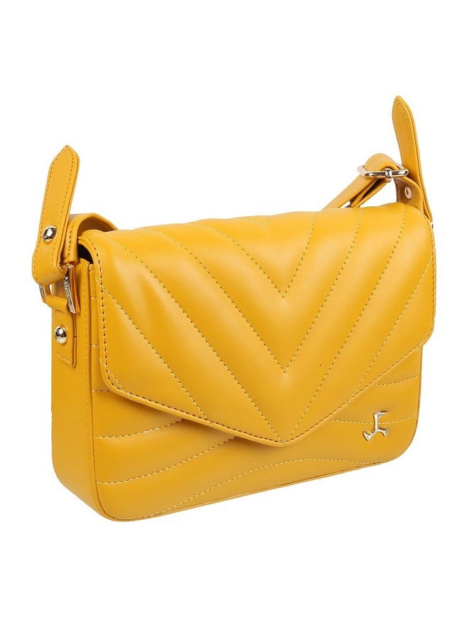 Mochi Yellow Faux Leather Secure Magnet Snap Casual Sling Bag For Women - Image 5