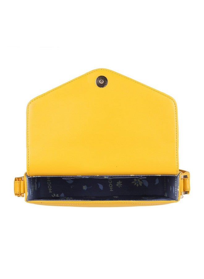 Mochi Yellow Faux Leather Secure Magnet Snap Casual Sling Bag For Women - Image 2