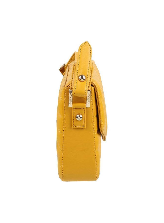 Mochi Yellow Faux Leather Secure Magnet Snap Casual Sling Bag For Women - Image 4