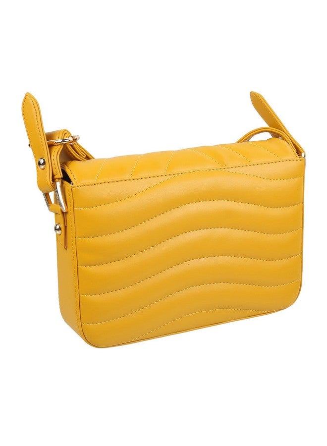 Mochi Yellow Faux Leather Secure Magnet Snap Casual Sling Bag For Women - Image 3